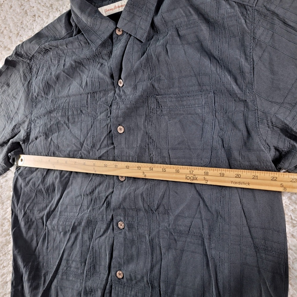 Tommy Bahama 100% Silk Shirt Mens Large Black Short Sleeve Tonal Grid Pocket - Picture 7 of 11